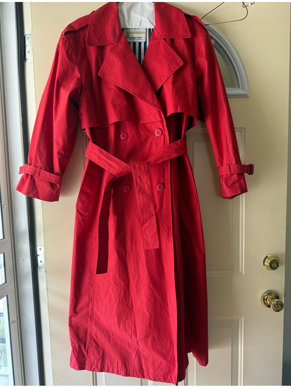 London Fog Red Double-Breasted Trench Coat with Belt beautiful coat